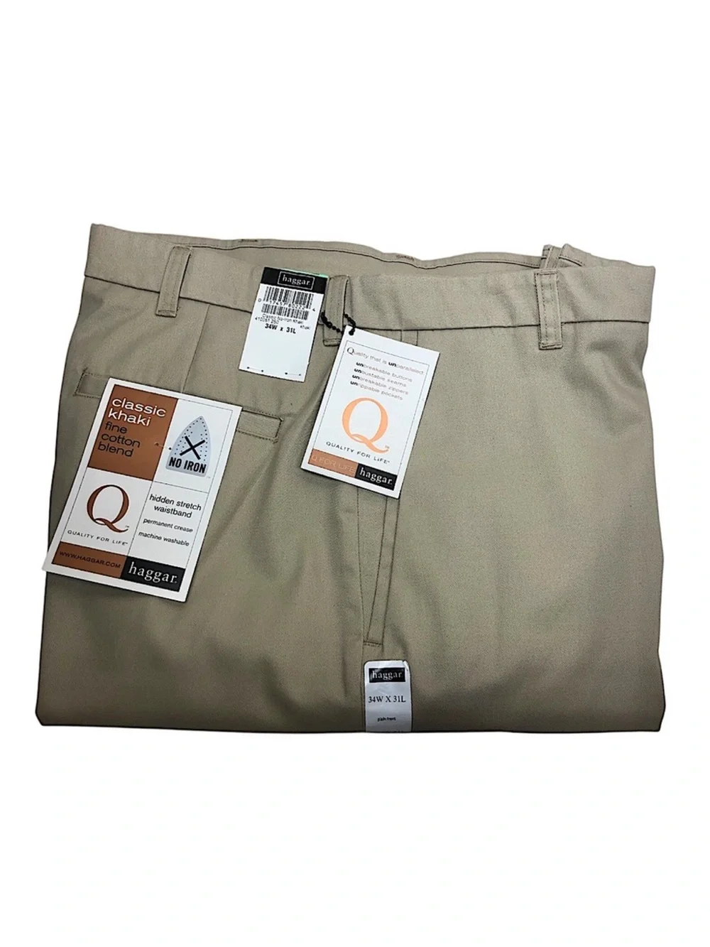 Haggar Cotton Blend Khaki No Iron Flat Front Permanent Crease‎ Pants 34 X 31